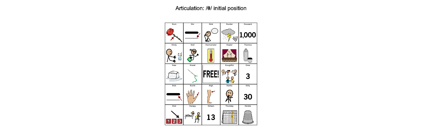 Th (voiceless) Initial Position- Articulation Bingo