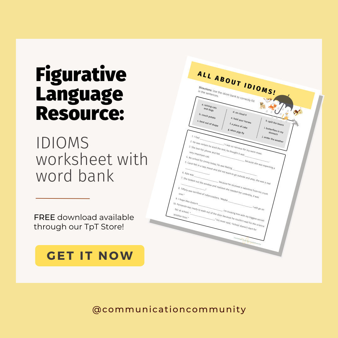 Idioms Worksheet for Figurative Language