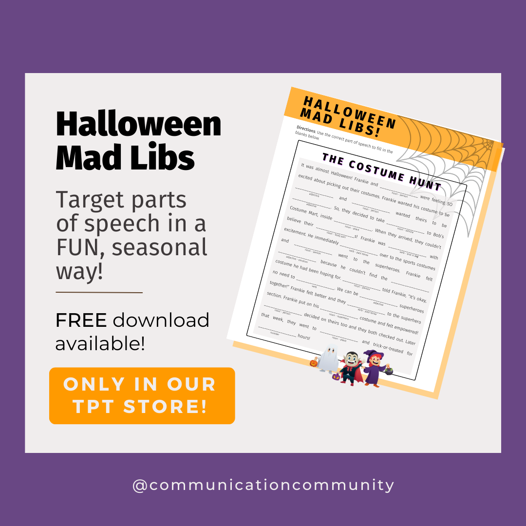 Halloween Speech Therapy Activity: Mad Libs!