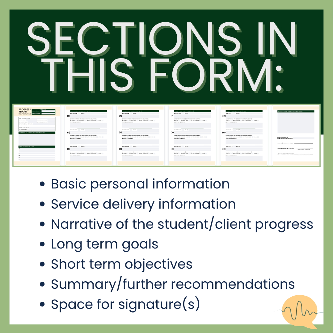 Fillable Progress Report Template for Speech Therapy