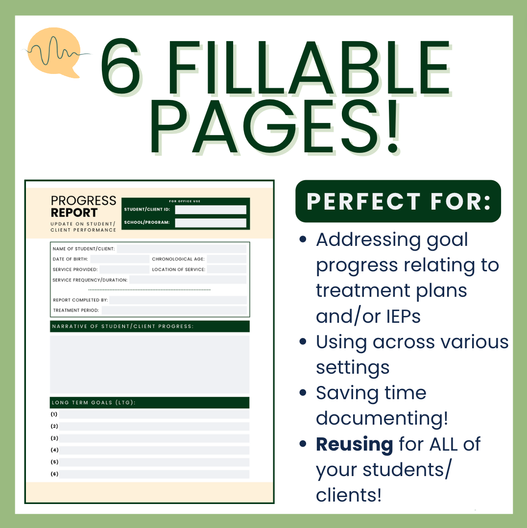 Fillable Progress Report Template for Speech Therapy