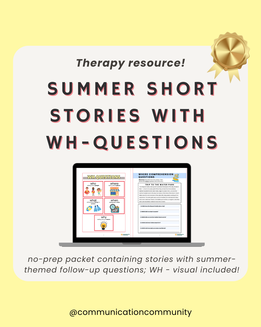 Summer Short Stories with WH Comprehension Questions for ELA/Speech Therapy